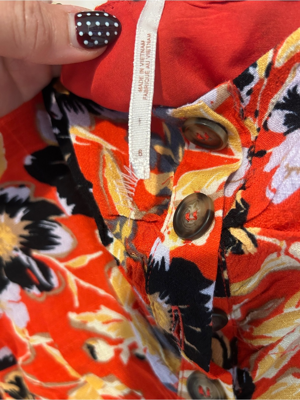 Free People Red Floral Button-Front Women’s Dress size 6 - Picture 5 of 5